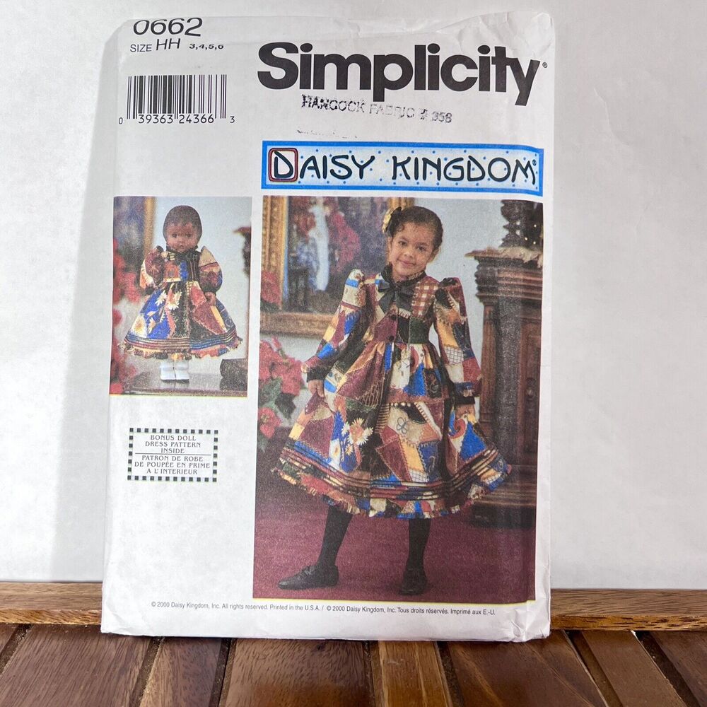 Daisy Kingdom Girl Doll Dress Pattern Simplicity Sewing 9439 3 4 5 6 Cottagcore